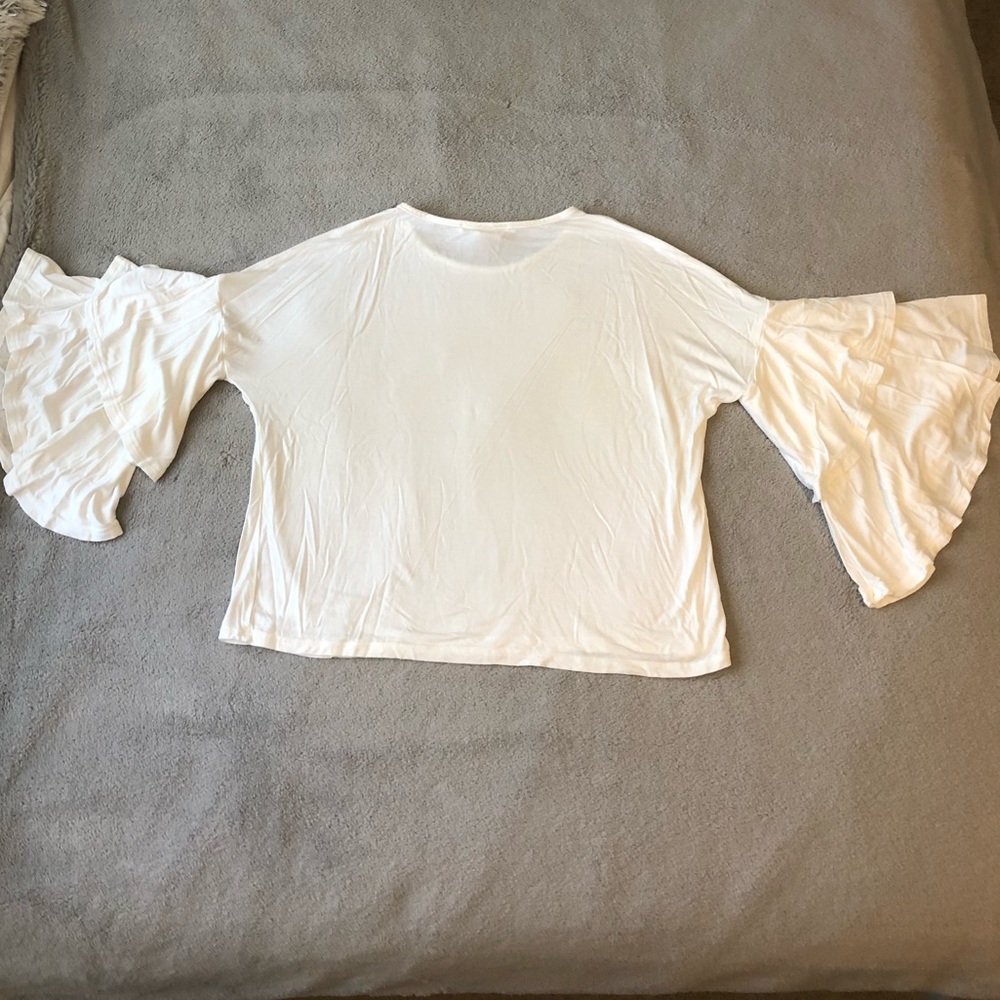 White Ruffled 3/4 Sleeve Top - Picture 3 of 4
